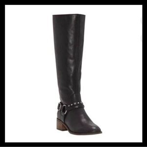 Lucky Brand Black Leather Tall Riding Boots with Buckle Detail NWT but no box.
